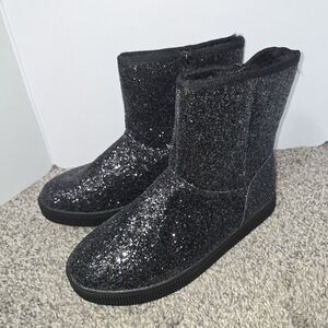 Black Sparkle Glittery Zip-Up Boots, Girls Size 5, Cat & Jack, New With Tags